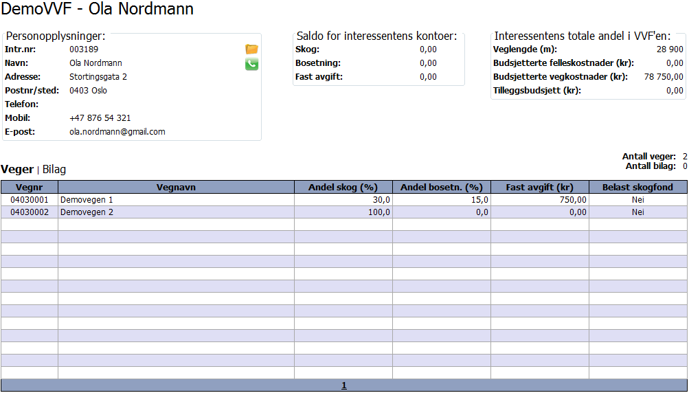 7.2 Detaljside for interessent På detaljsiden for interessent kan man se og editere informasjon om en enkelt interessent (se figur under).