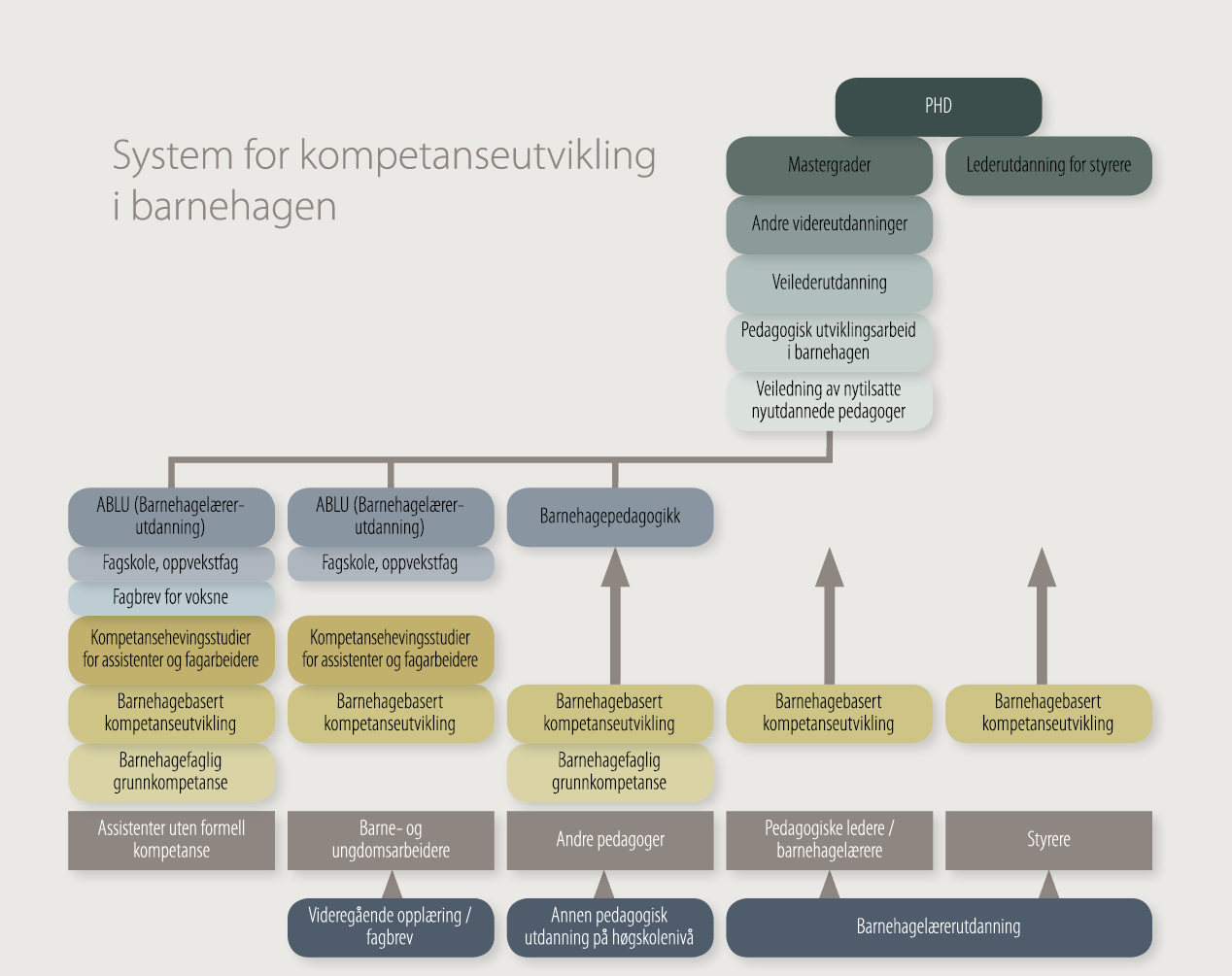 Satsinga legg opp til at ein skal kunna gå mange «vegar» for å nå målet om høg kompetanse for dei tilsette og målgruppa er alle som arbeider direkte med barna i barnehagen.