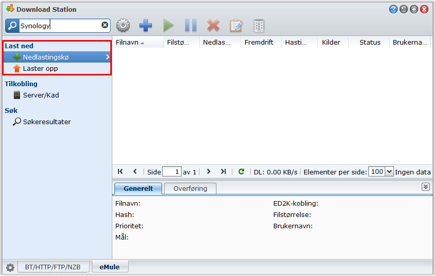 Administrere emule-nedlastingsoppgaver Du kan sjekke nedlastingsoppgavene som du nettopp har opprettet, og administrere oppgavene med emule.