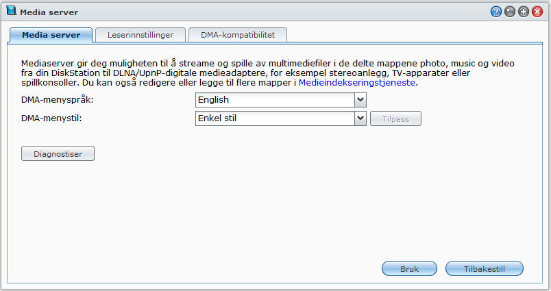 Kapittel Administrere mediaserver og itunestjeneste Kapittel 16: 16 Synology DiskStation kan fungere som en multimediaserver på det lokale nettverket, og la datamaskiner (ved bruk av Windows Media