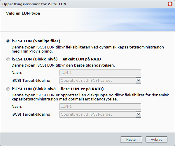 Administrere iscsi LUN'er med lagringshåndtering Gå til Hovedmeny > Lagringshåndtering og klikk iscsi LUN-fanen for å administrere iscsi LUN'er på Synology DiskStation.