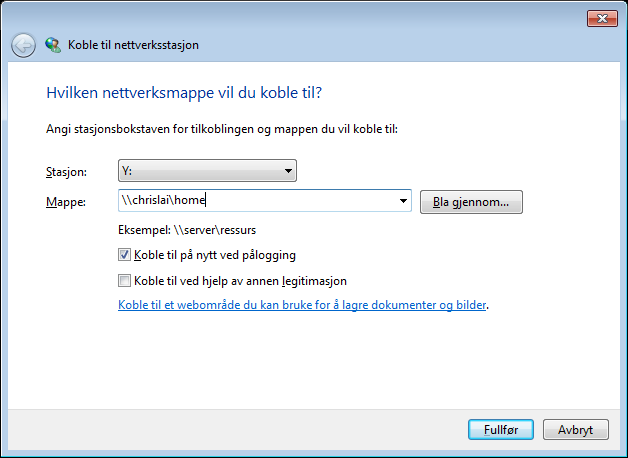 Metode 3: Bruk Windows Explorer. Brukerveiledning for Synology DiskStation 1 Åpne et Windows utforsker-vindu og velg Verktøy > Koble til nettverksstasjon for å vise Koble til nettverksstasjon-vinduet.