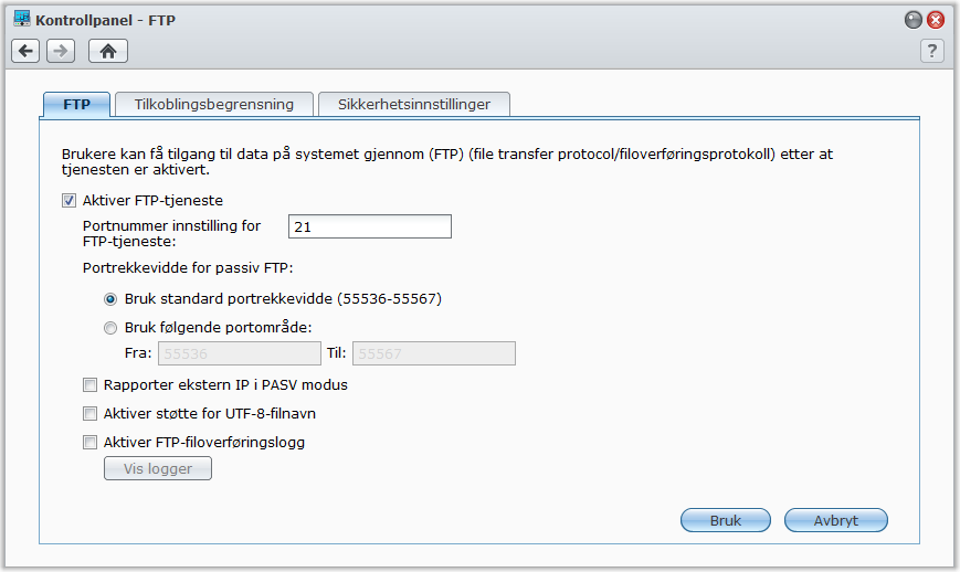 Tilgang til filer via FTP Hvis Synology DiskStation er tilgjengelig over Internett, kan du bruke et FTP-program for å få tilgang til de delte mappene.