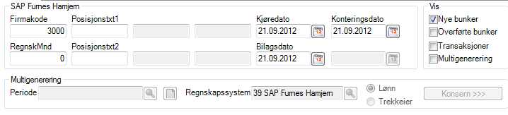 39 - SAP (Furnes Hamjern) Overføring Regnskap Konteringsdato dagens dato RegnskMnd Posisjonstxt 1 Posisjonstxt 2 I bildet må du angi: Kjøredato Bilagsdato Firmakode Konteringsdato RegnskMnd