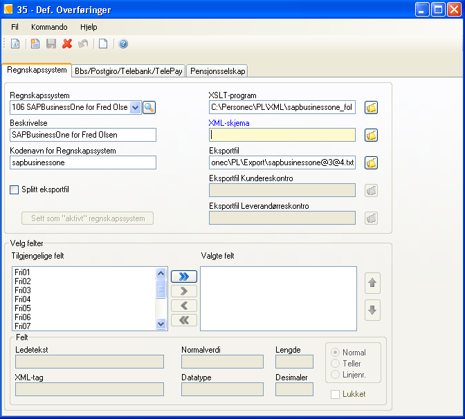 106. SAPBusinessOne (Fred Olsen). 106. SAPBusinessOne (Fred Olsen). Generelle kommentarer. Overføringsfilen skal være i tekstformat. Filenavnene er fast sapbusinessone@3@4.