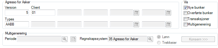 35 - Agresso (Asker Kommune) Overføring Regnskap I følgende skjermbilde kjøres overføringen.