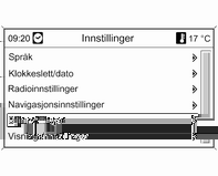 Instrumenter og betjeningselementer 121 Personlige innstillinger på fargeinformasjonsdisplayet Trykk på knappen CONFIG. Menyen Innstillinger vises.