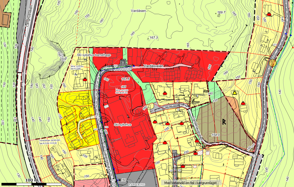 Utsnitt av gjeldende Reguleringsplan 5.0 Historikk Sørvest for planområdet ligger et gravhaugfelt som er et automatisk fredet kulturminne og omfattes av vernebestemmelser.