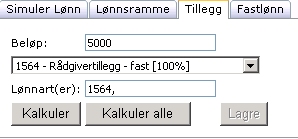 5.1.2. Simuler Lønnsramme/Kapittel Feltforklaring: Felt Lønnsramme Alternativ Beskrivelse Legg inn ny lønnsramme for utvalgte rader eller alle.