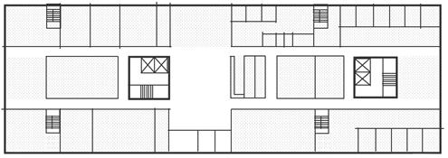 Ny planløysing, som synt på Figur 11, inneheld i hovudsak ei fordeling av arealet mellom kontorlandskap, cellekontor, resepsjon og møterom. PR 42 NY Figur 11 Planløysingar for kontorbygg.