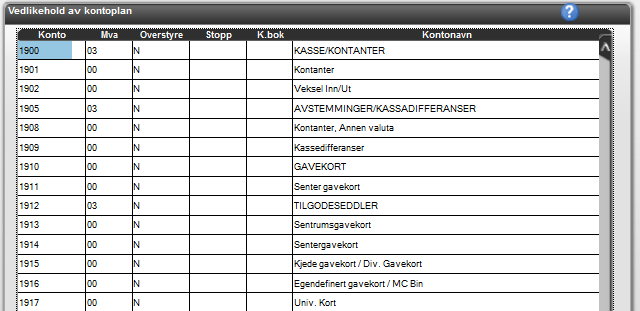 Page 9 of 11 Gavekort typer til ST - Kassen Vær oppmerksom på at du ikke kan benytte Gavekort nr. 98 og 99. Disse er i bruk som elektroniske gavekort i kasse systemet.