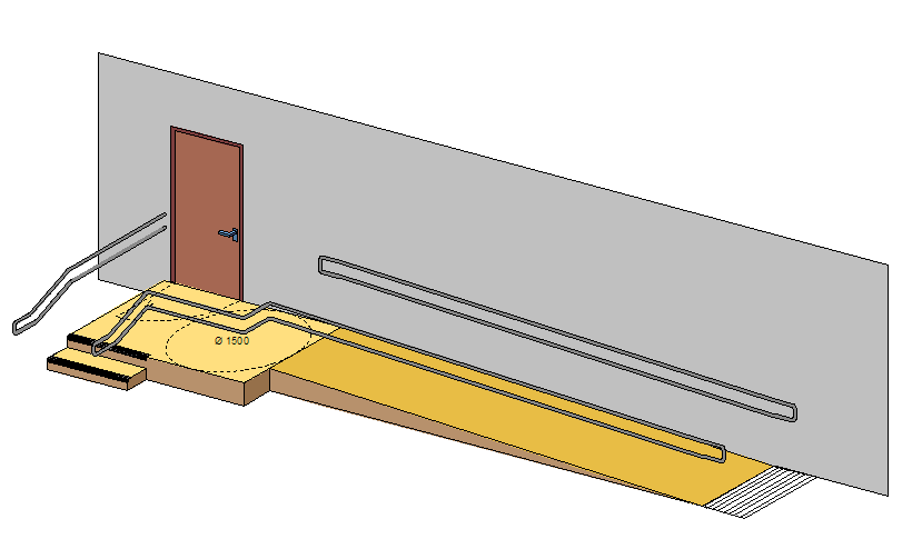 BYGNINGSDELER Rampe 03:03 SIDE 2 Belysning Dersom rampen er en del av selve inngangspartiet gjelder kravene for rampe, det vil si at det også er krav om håndlister og markering.