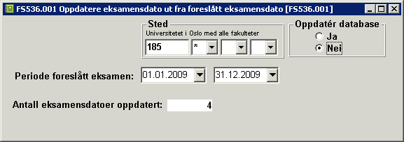 Den kan videre kjøres med eller uten eksamensplanfordeling. - 40 - Uten: Alle eksamener antas å være "samtidige", enhver kombinasjon av vurderingsmeldinger for en student antas å kollidere.