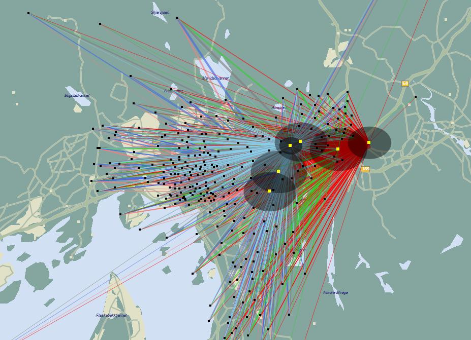 Scenario 2 Samlastmodellen; 5 HUB-er for tørrvare og en HUB for ferskvare Pr.