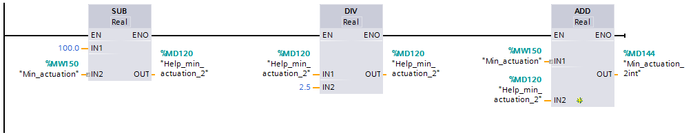 PLS- program Funksjonen FC2 brukes kun som en hjelpefunksjon for å kunne lage et trendplot i HMI-et av om romtermostaten er aktiv eller passiv.