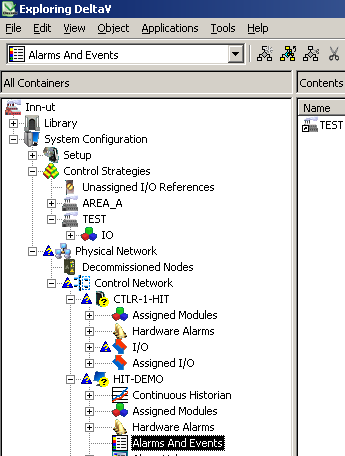 7 Opplæring Figur 7-13 Alarms And Events. Kontrollmodul knyttet opp mot alarmer og hendelser. Så må alt lastes ned på nytt.