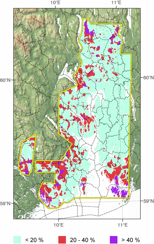 6. Anvendelse av luftbårne gammamålinger til identifisering av radonutsatte områder Resultatene fra sammenligningen av radon i inneluft og luftbårne gammamålinger i Osloregionen viser at prosentandel