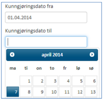 Tidsfrist Du kan filtrere dine søk ved hjelp av tidsfrister. Søket vil da kun inkludere kunngjøringer innenfor valgte tidsperiode.