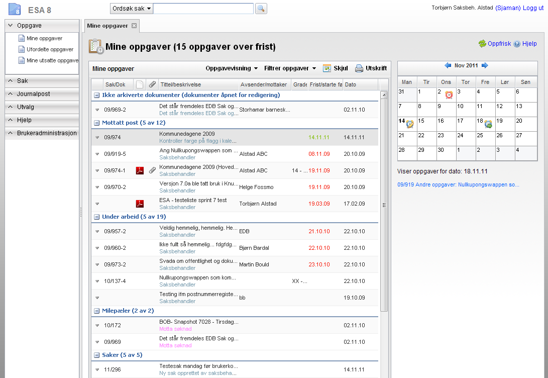 4 EDB Sak og Arkiv forside Etter pålogging kommer du alltid til EDB Sak og Arkiv Forside.