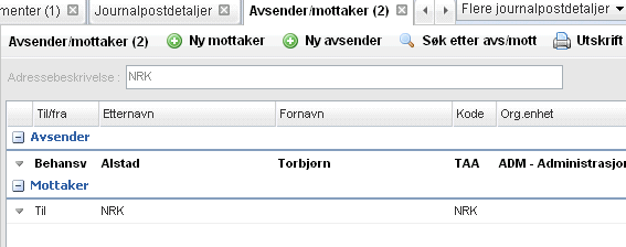 10 Foreløpig ledig kapittel (tomt) 11 Registrere mottakere av journalpost Det skilles på om en mottaker/kopimottaker er ekstern eller intern.