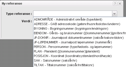 16.9 Registrere referanse Du kan registrere referanse til andre saker, journalposter, eiendommer, planer og bygninger.