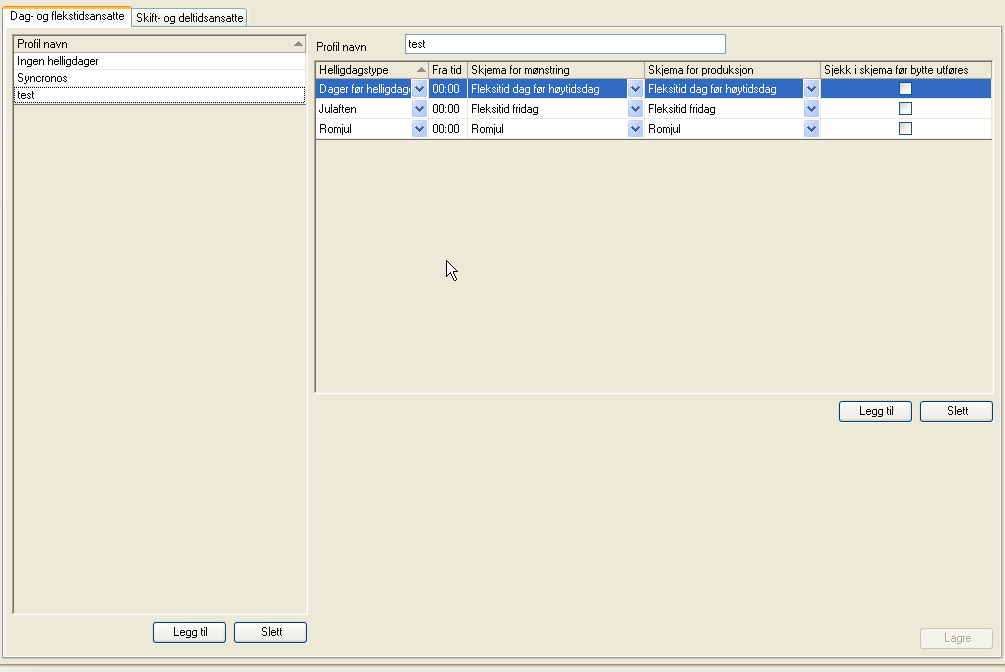 Helligdagsprofiler I helligdagsprofiler opprettes profiler som beskriver hvilke beregningsskjema som skal brukes på de ulike helligdagstypene.