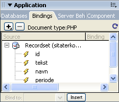 38 5 HENTE UT DATA Snarveien til MySQL og Dreamweaver CS3 7 Velg attributtet id i sitat-tabellen under Database items sin Tables-gren, og trykk på knappen SELECT.