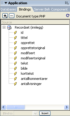 76 Snarveien til MySQL og Dreamweaver CS3 Lage opplisting av innlegg Vår første webside skal liste opp alle innleggene med bilde, tittel, kortversjonen av teksten, dato opprettet, antall visninger og