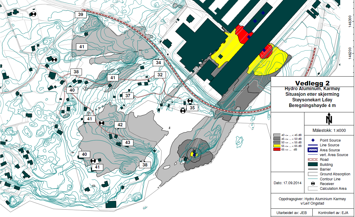 Hydro Aluminium Karmøy Figur 4-20: Støyberegning fra nytt anlegg uten støyskjerming.