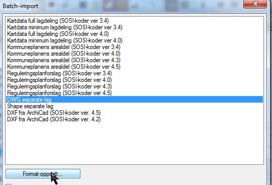 Batch import formatoppsett Det er nå mulig å gå inn på formatoppsett når en tar