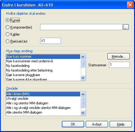 operasjon 1. Trykk på [Endre] i kurslisten. 2. Marker for Kurser i dialogen som åpnes: 4 2 3 3.