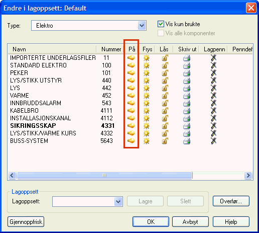 16.12.2008 76 Installasjon Vis lag All installasjon tegnes på egne lag. For å skjule noen lag i modellen velges verktøylinjen.