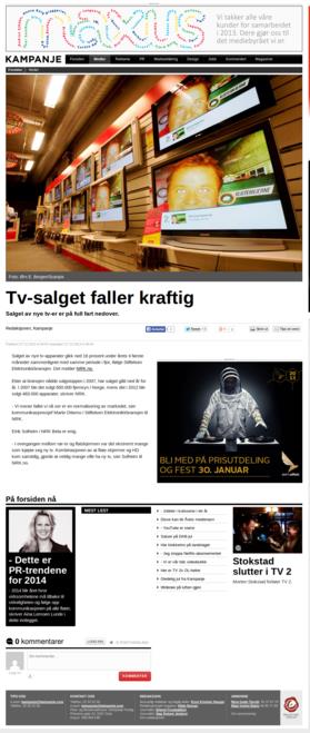 Tv-salget faller kraftig Kampanje, 27.12.2013 09:58 Redaksjonen, Kampanje Publisert på nett.