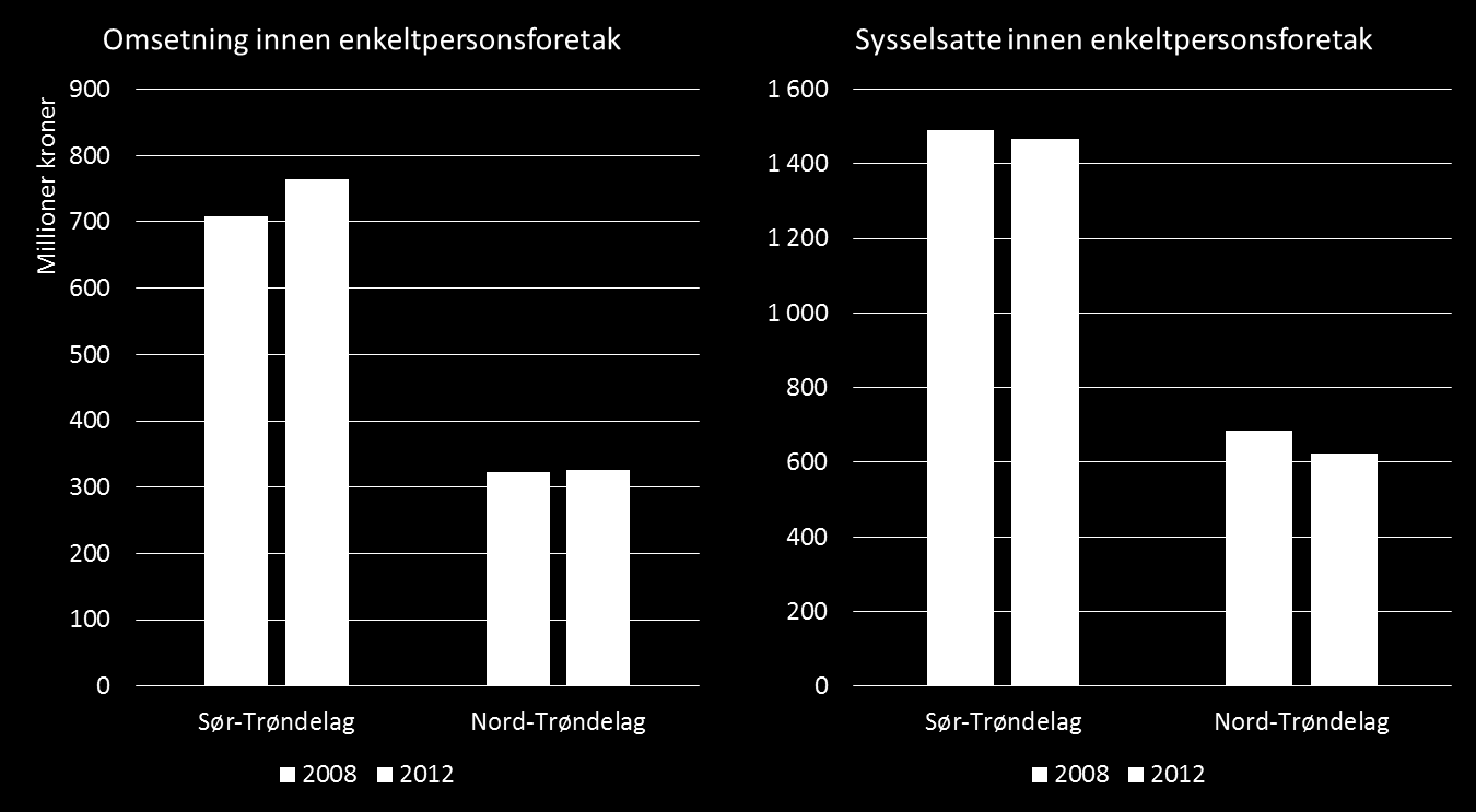 7. Vedlegg Utvikling innen omsetning og sysselsetting i enkeltpersonforetak Ovenstående analyser av produksjon i reiselivsnæringen i Trøndelag er foretatt ved bruk av regnskapsdata fra