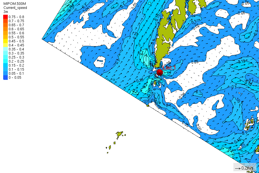 a) Figure 3: Bildene viser middelstrømmen for Moskenstraumområdet fra henholdsvis strømarkivet (panel a) og varslingsmodellen (panelb).