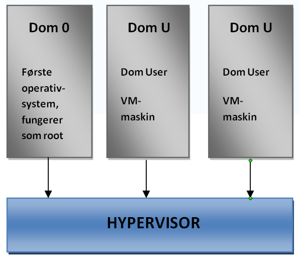 En datamaskin som kjører Xen hypervisor inneholder tre komponenter. Dette er: Xen hypervisor.