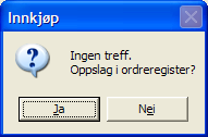 4. Gjenfinning Gjenfinning av en ordre kan gjøres ved hjelp av direkte søk, oppslag i ordreregistrene eller søkemodulen. 4.1. Direkte søk Man må søke frem ordre for å registrere mottak mm.