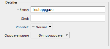 En side hvor du kan skrive inn detaljer om den nye oppgaven dukker opp: 3. Skriv inn følgende informasjon under Detaljer : Emne: En kort beskrivelse av oppgaven.