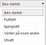 4. Skriv inn følgende informasjon under Fremdrift : Status: Velg en status for denne oppgaven. Du kan endre denne når som helst. Valg: Prosent: Dette er for å vise fremgangen i den aktuelle oppgaven.