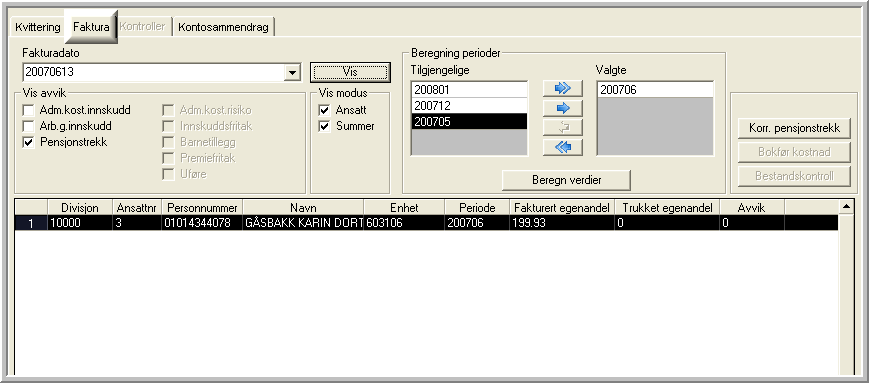 Import-område Periode å importere til pensjonsperiode Trykk vis og program henter frem alle XML-filer på området. Leser filene og Validerer innhold.