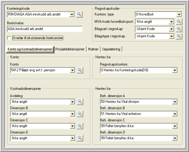 Faktor opprettes etter beskjed fra s pensjonsforvaltning, med virkning fra en dato. Ved beregning benyttes alle faktorer fra tidspunkt for permisjonsgrunnlag. For eksempel: Konteringskoder R8V.