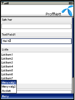 Figur 7: Utseendet på skjermen. Figur 7 viser hvordan skjermen er bygd opp. Vi har en Header på toppen, deretter en Form i midten og en eventuell ScrollBar hvis Form en er for stor til å passe inn.