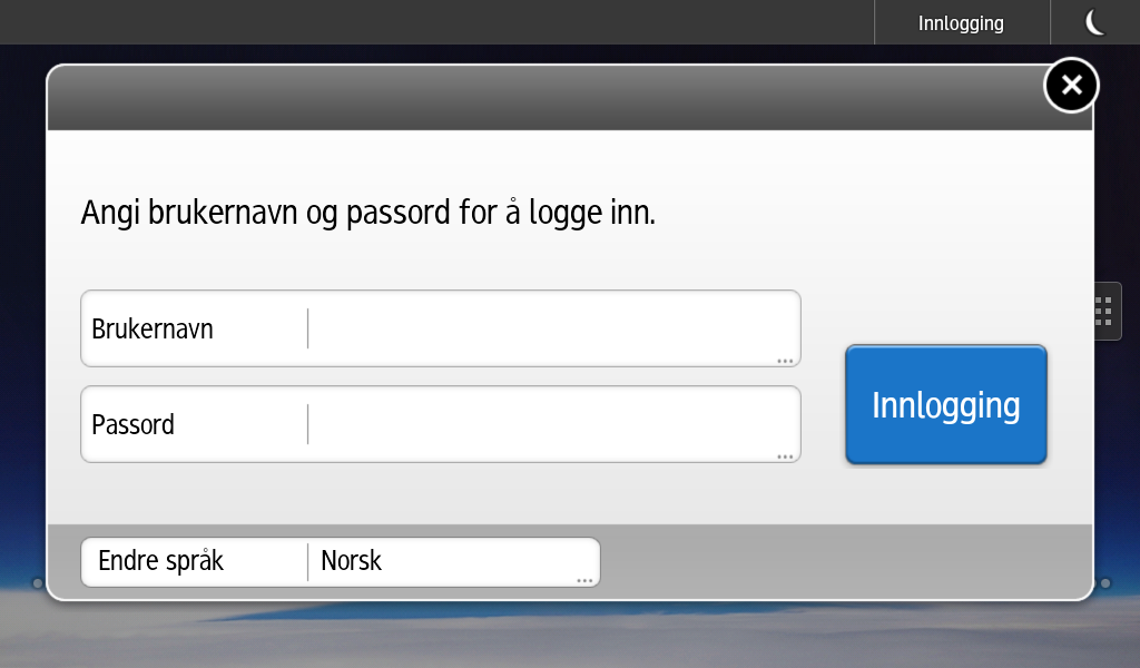 2. Komme i gang 1. Trykk på [Logg inn]. 2. Legg inn et brukernavn for innlogging, og trykk deretter på [OK]. 3. Legg inn et passord for innlogging, og trykk deretter på [OK].