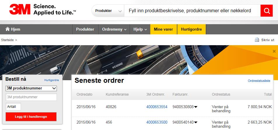 Eksempel Handlevogn, øverst på venstre side, vil bekrefte de varene som er lagt til i handlevognen.