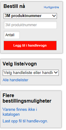 3. LAST OPP ORDREFIL Ved å klikke LAST OPP FIL TIL HANDLEVOGN kan du bestille produkter via en kommaseparert csv-fil*. Velg format (f.eks.