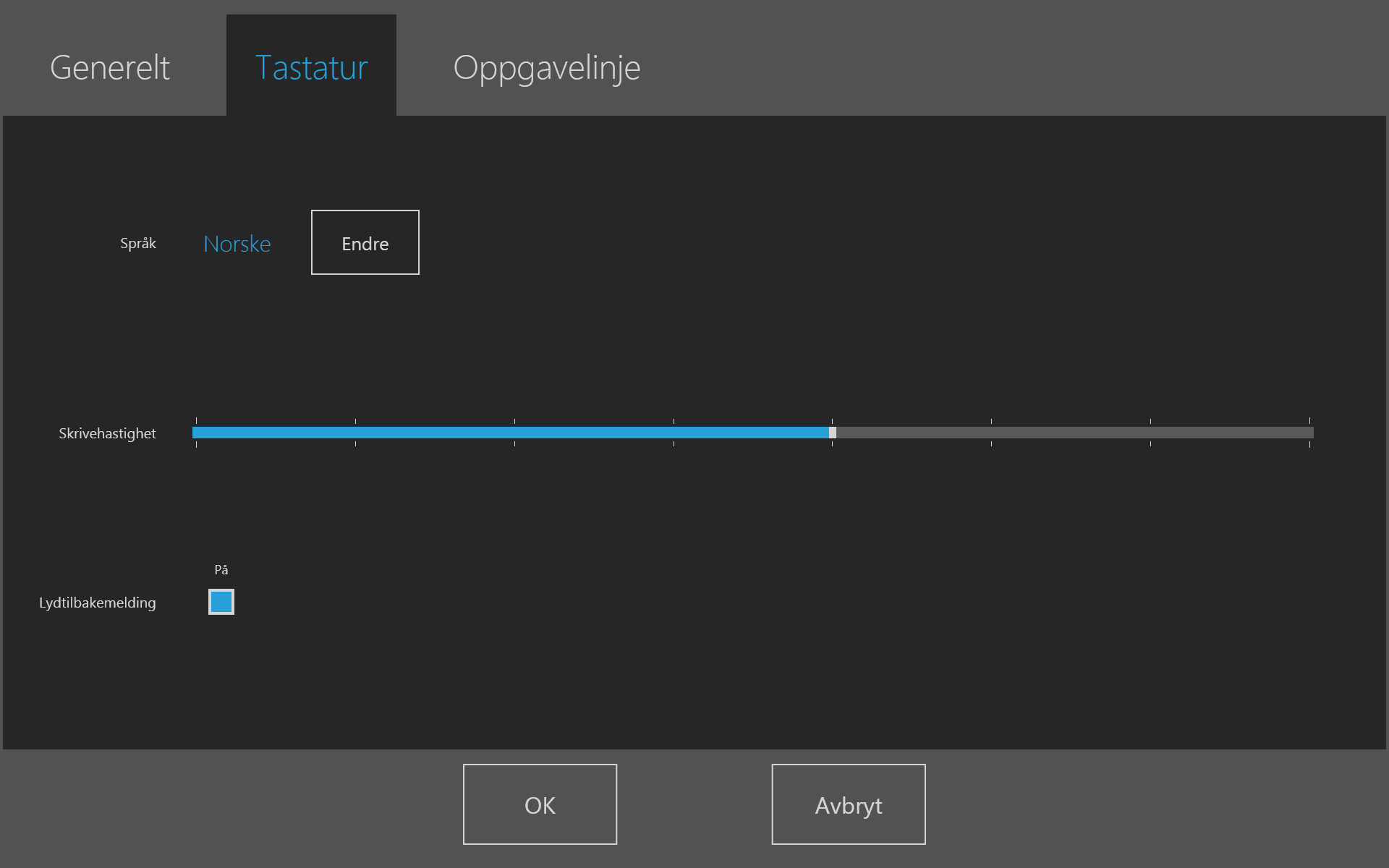 3 Innstillinger for Gaze Selection Innstillingsdialogboksenfor Gaze Selection styres av Gaze Interaction, og brukeren kan gjøre alle endringer uten å bruke tastatur og/eller mus. 3.