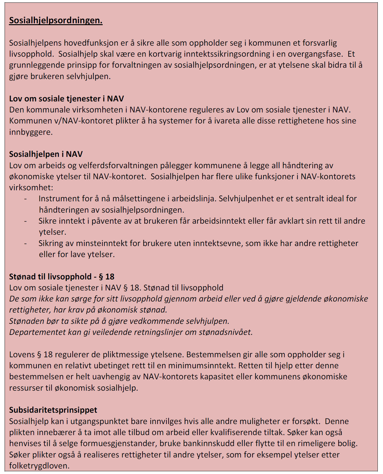 Vedlegg 1 - Sosialhjelpsordningen SOSIALHJELPEN