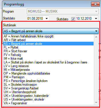 Hvor plassert i TP Modul>Elev>Elev Registrering og rutiner i TP Vi skiller mellom en student som slutter på skolen, og en student som bytter tilbudskode på samme skole.