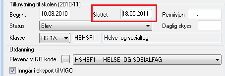 Variabel Feltnav n i TP Definisjon Gyldige koder Utfyllende kommentar Avbruddsårsak Sluttårsak Kode som viser årsaken til at eleven sluttet på programområdet eller lærlingen/ lærekandidaten hever