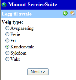 MAMUT SERVICESUITE PLANNING - GUIDE TIL MOBILE TJENESTER Slik oppretter du kundeavtaler fra mobilen: 1. Velg Planlegging fra menyen. 2.